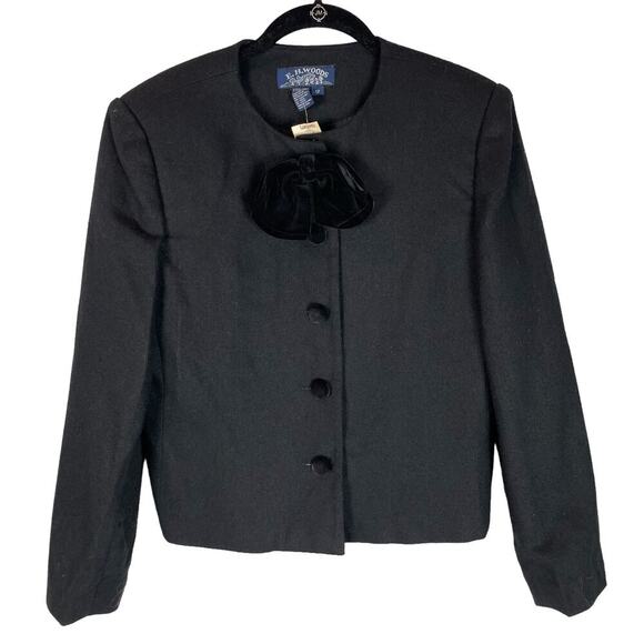 Vintage E. H. Woods 80s wool blend black velvet bow blazer - Picture 1 of 6